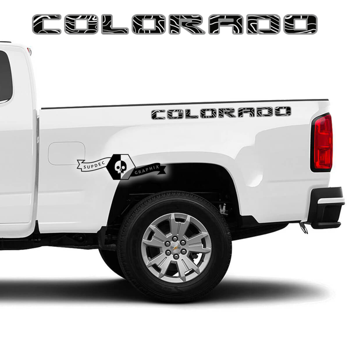 Paar Chevrolet Colorado 2 kleuren zijbedlogo Contourlijn vinylsticker
