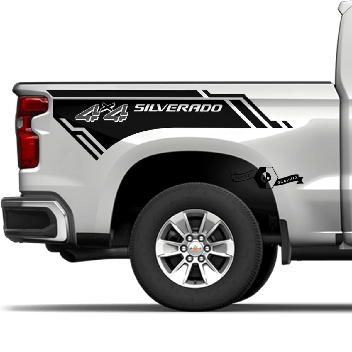Combineer Chevrolet Silverado 2023 Side 4x4 Logo Nieuw bedpaneel 2 kleuren Vinyl Decal Sticker