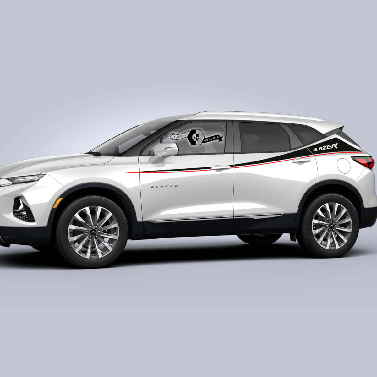 Paar Chevrolet Blazer 2023 Zijdeur Omhoog 2 Kleuren Streep Logo Vinyl Decal Sticker
