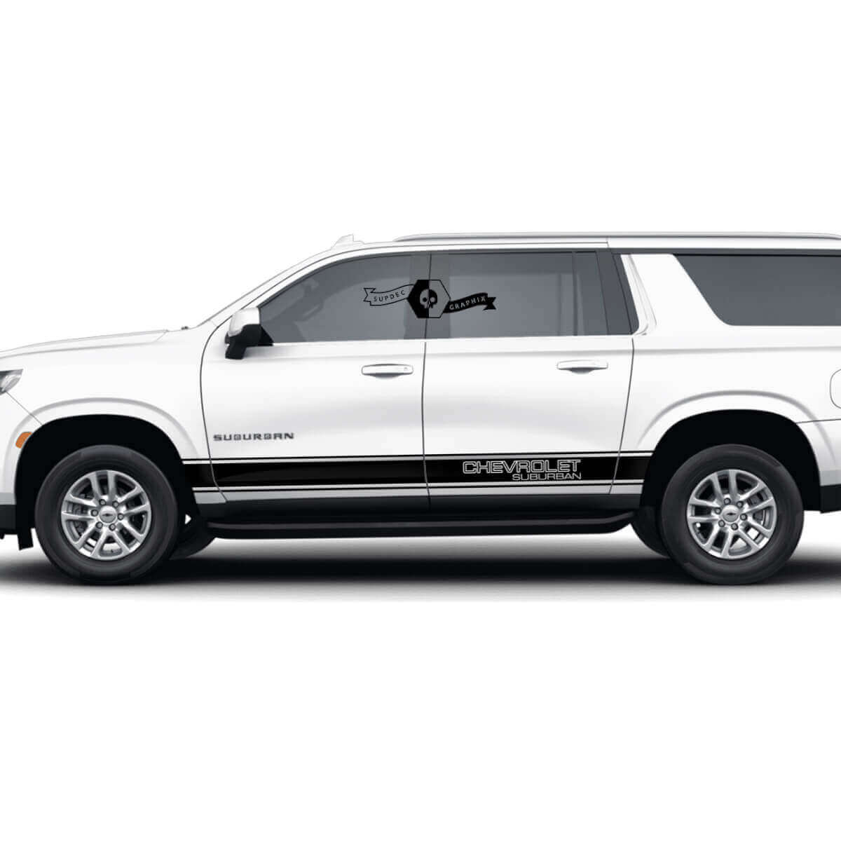 Paar Chevrolet Suburban zijrockerpanelen strepen lijn deuren trim vinyl sticker
