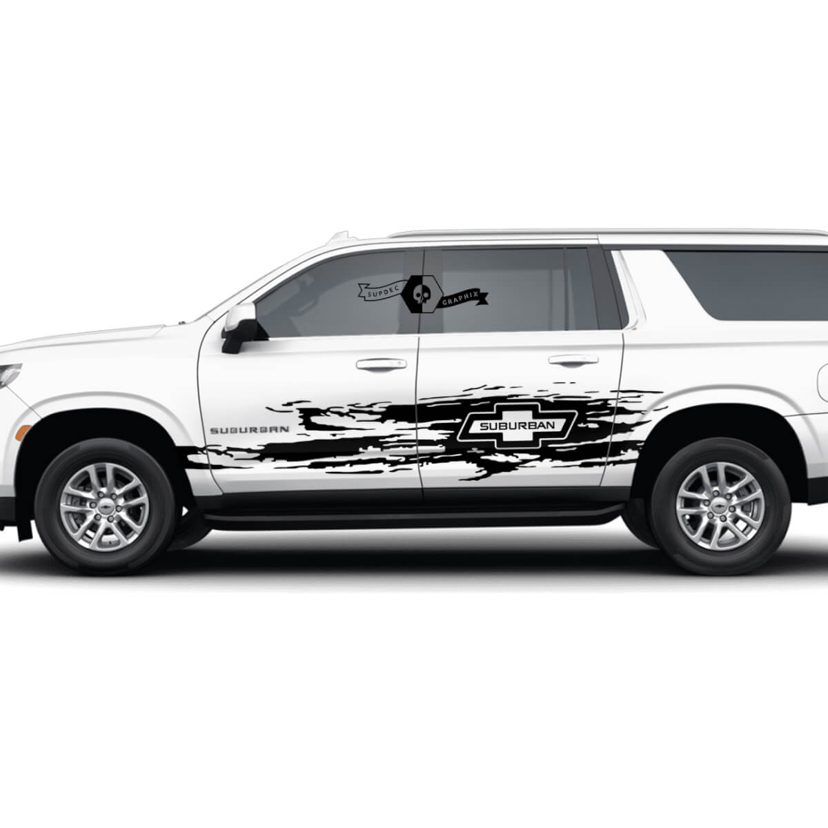 Paar Chevrolet Suburban Side Stripes Line Doors Wrap Splash Vernietigd Logo Vinyl Decal Sticker
