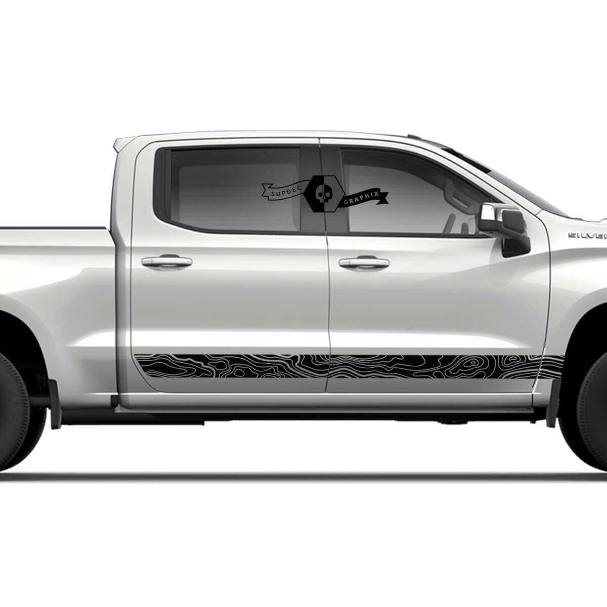 Combineer Chevrolet Silverado Side Rocker Topografische kaartpaneel Deuren Stripe Line Vinyl Decal Sticker