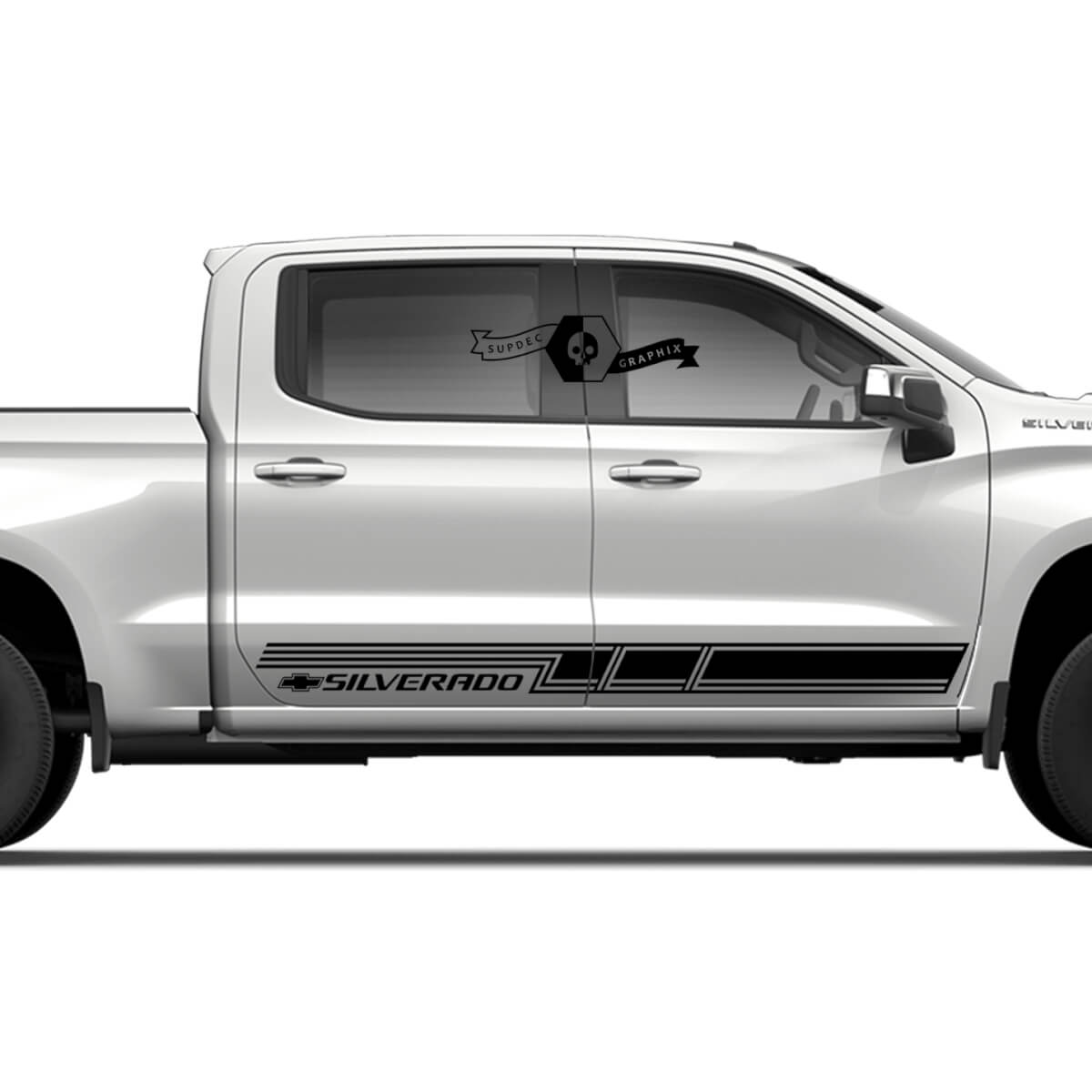 Paar Chevrolet Silverado Side Rocker Panel Logo Nieuwe deuren Stripe Line Vinyl Decal Sticker
