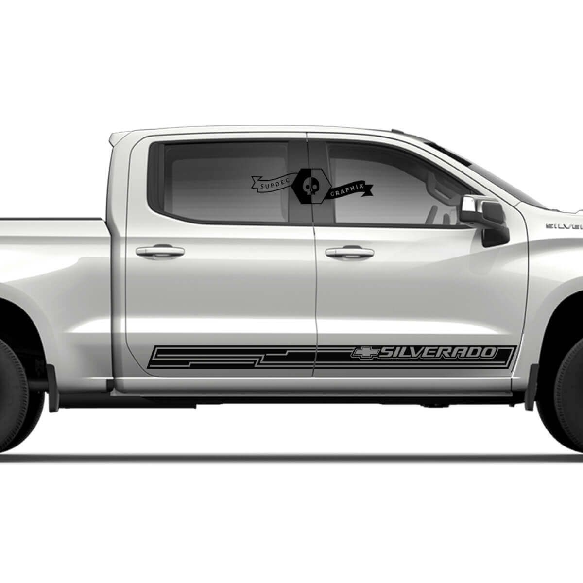 Paar Chevrolet Silverado zijrockerpaneel logo deurstreep vinyl sticker decaal
