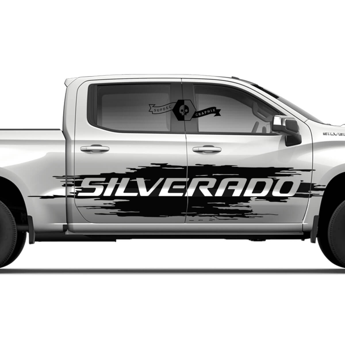 Paar Chevrolet Silverado 2022+ 2023 zijdeuren Splash Wrap vernietigd Logo Streep Vinyl Decal Sticker

