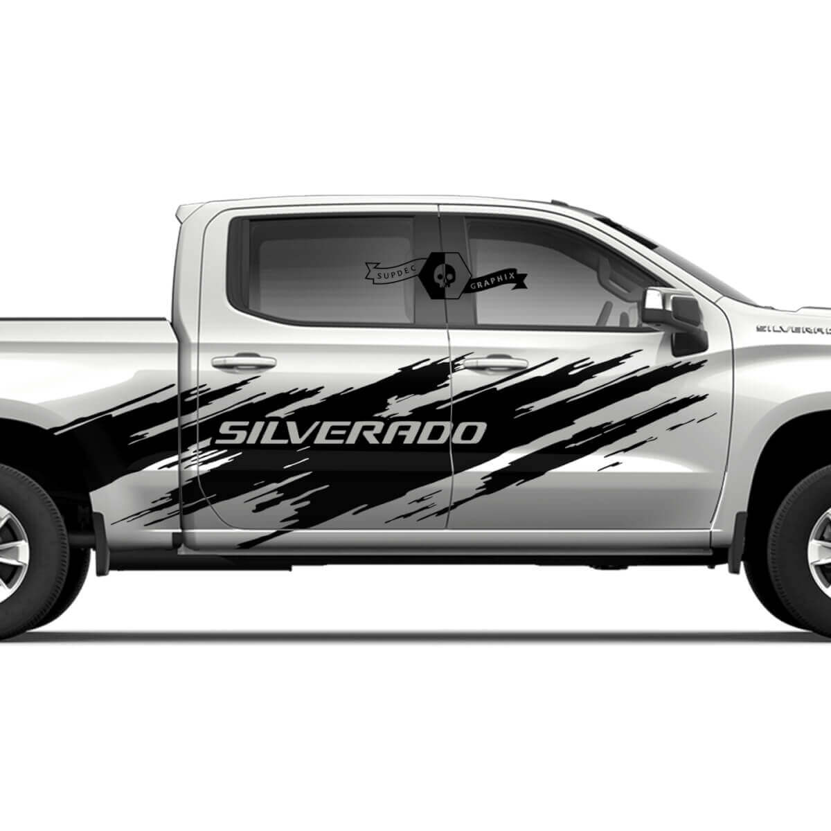 Paar Chevrolet Silverado 2022+ 2023 Zijdeuren Bed Splash Wrap Vernietigd Logo Streep Vinyl Decal Sticker
