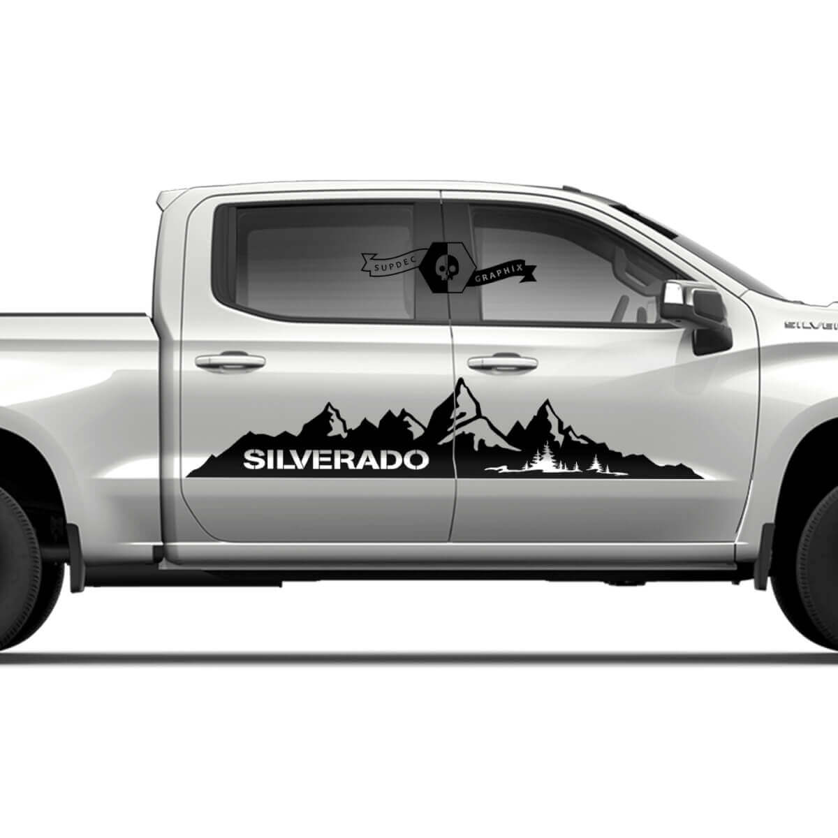 Paar Chevrolet Silverado 2022+ 2023 Zijdeuren Splash Wrap Mountains Logo Streep Vinyl Decal Sticker
