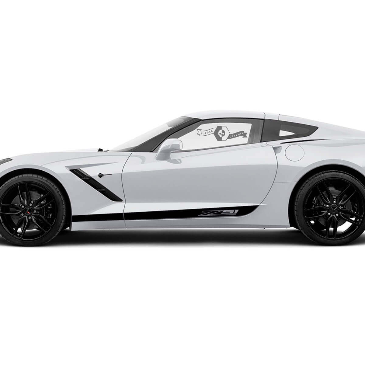 2x Chevrolet Corvette Zijdeuren Logo Z51 Solide Streep Vinyl Sticker Decal
