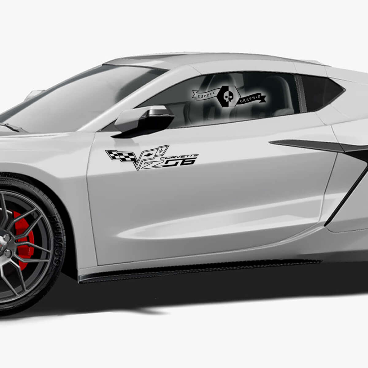 2x Chevrolet Corvette Zijdeuren Z06 Logo Vlag Vinyl Sticker Decal
