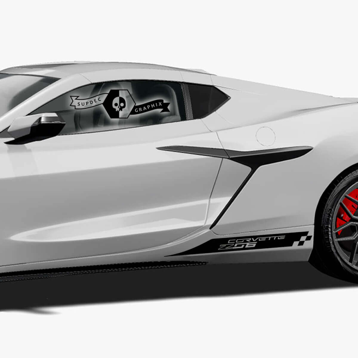 2x Chevrolet Corvette Zijbed Z06 Schaakbordvlag Vinyl Decal Sticker
