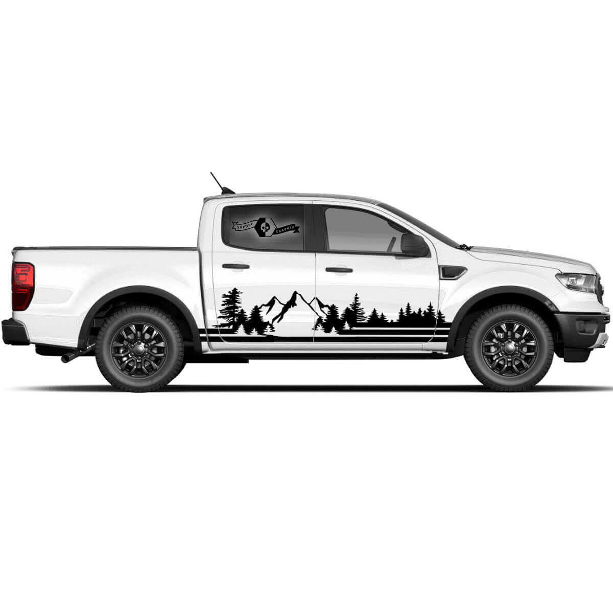 Set van Musclecar Ranger power truck zijdeuren Mountain Forest Graphics Set Side Stripe Sticker Decal
