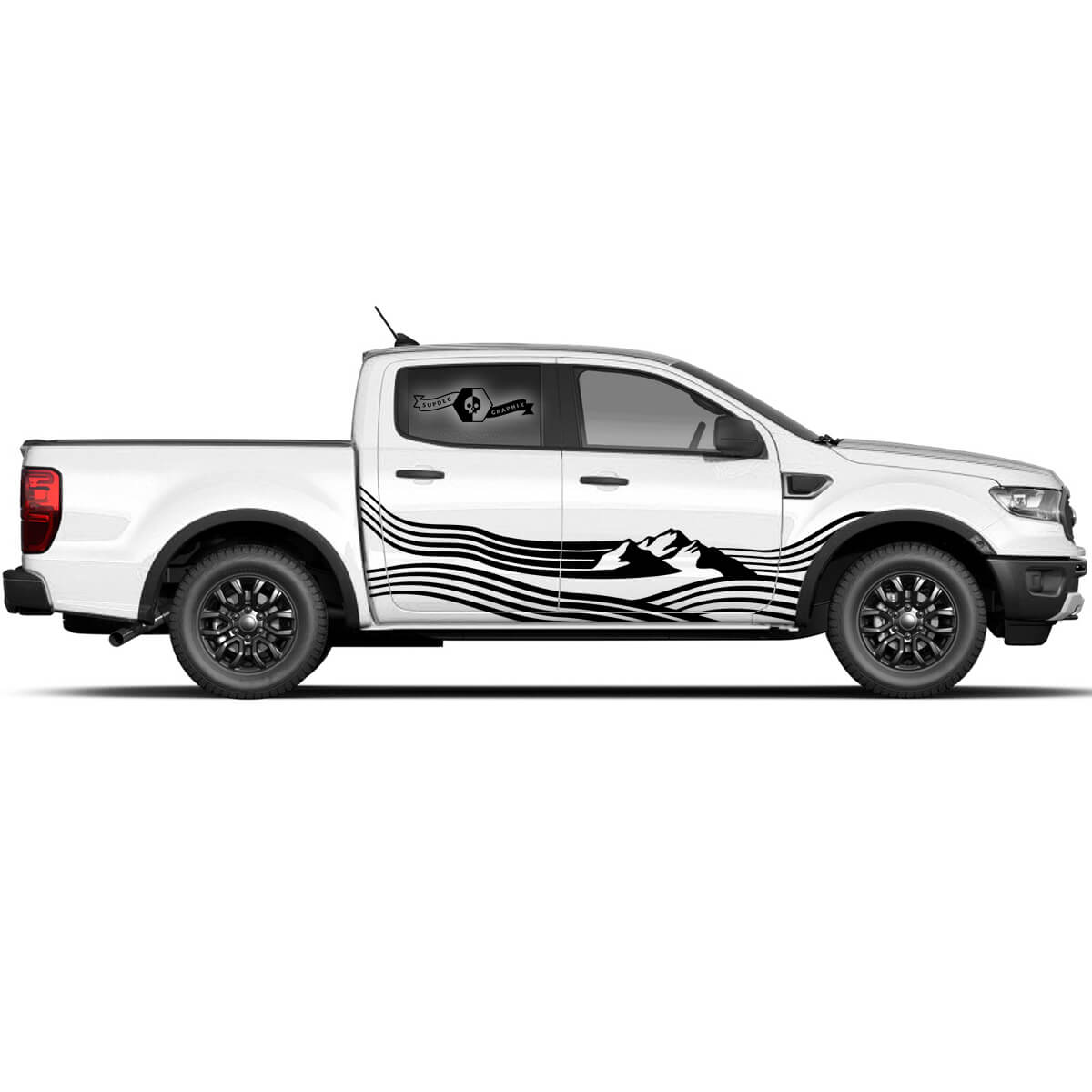 Paren Ford F-150 Raptor 2022 Zij deuren Mountain Forest grafische lijnen zijstreep streep