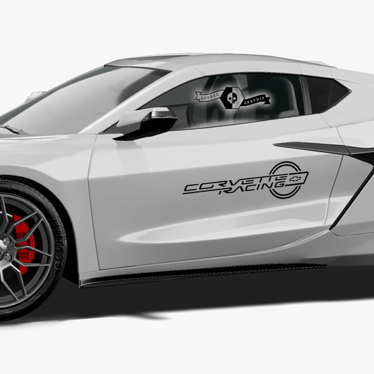 2x Chevrolet Corvette Racing zijdeuren Z06 Logo vlag vinyl sticker sticker