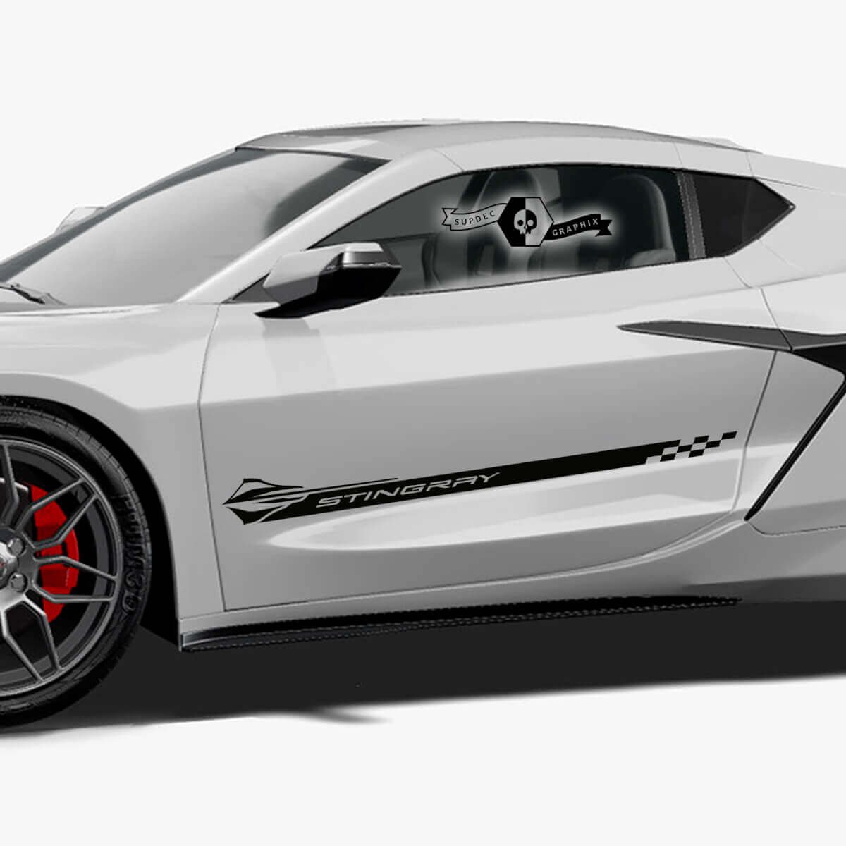 2x Chevrolet Corvette Z06 Zijdeuren Strepen Stingray Schaakbordvlag Vinyl Decal Sticker
