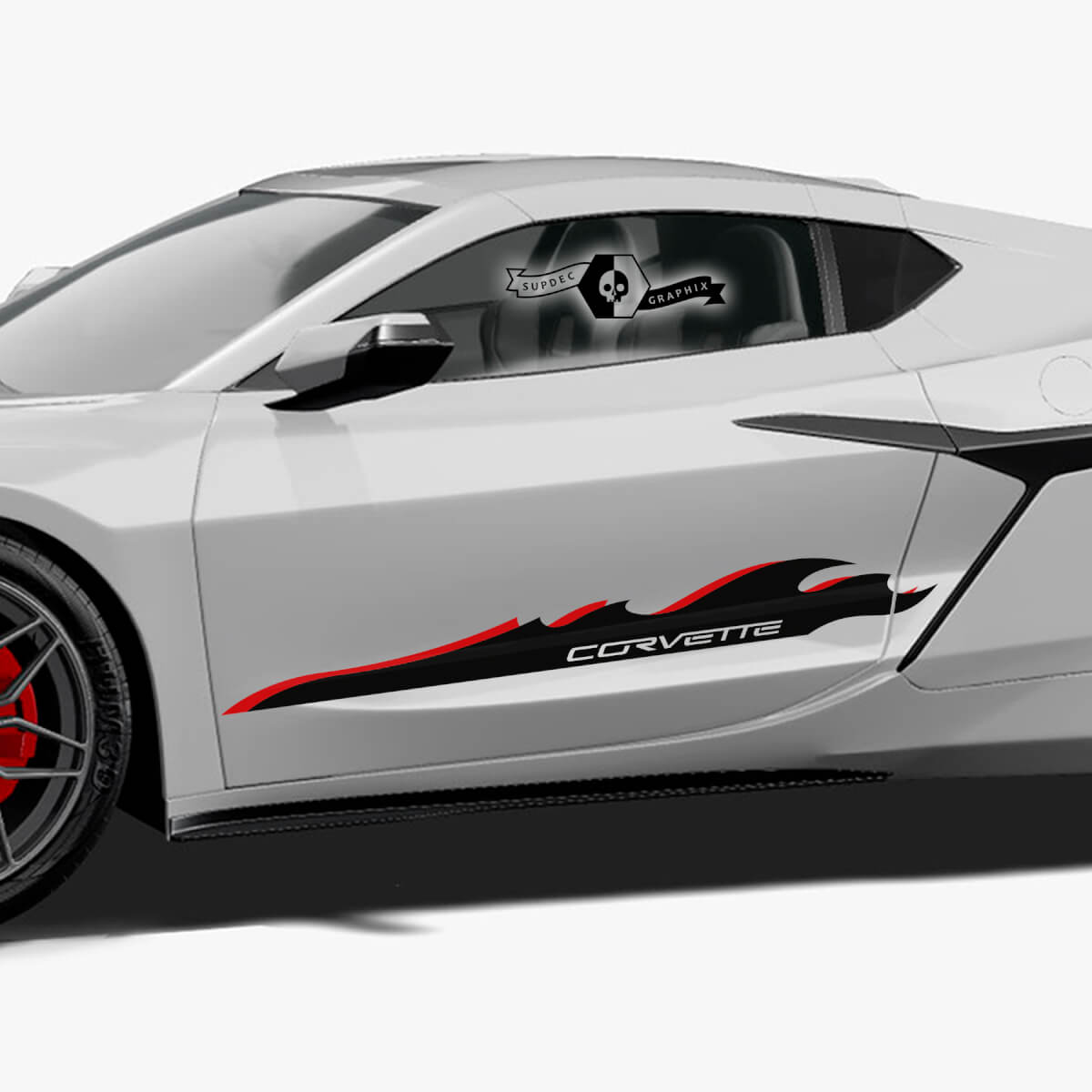 2x Chevrolet Corvette Z06 zijdeuren strepen Stingray 2 kleuren trim-up logo vinyl sticker
