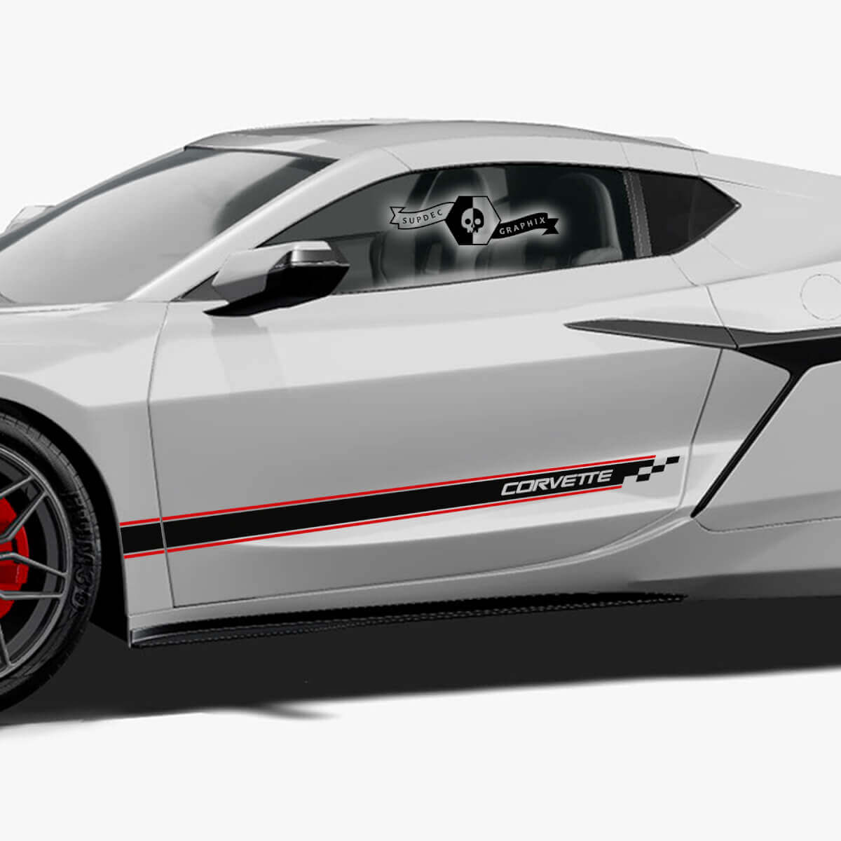Vinyl stickers met geruite zijstreep voor Chevrolet Corvette