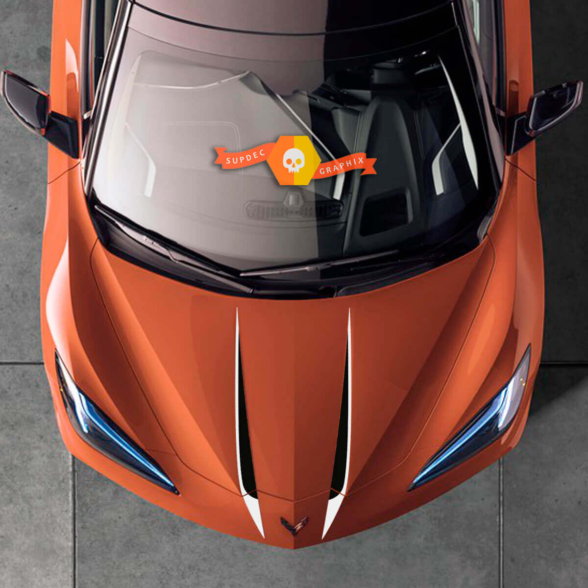 Dubbele motorkapstrepen vinyl decal kit voor Chevrolet Corvette C8 Stingray 2020-2023