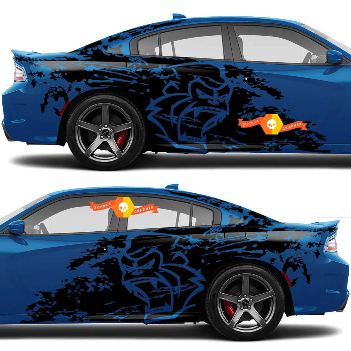Dodge Challenger of Charger Gorilla Splash Grunge Strepen Kit Hell Cat Vinyl Sticker Decal Grafisch
