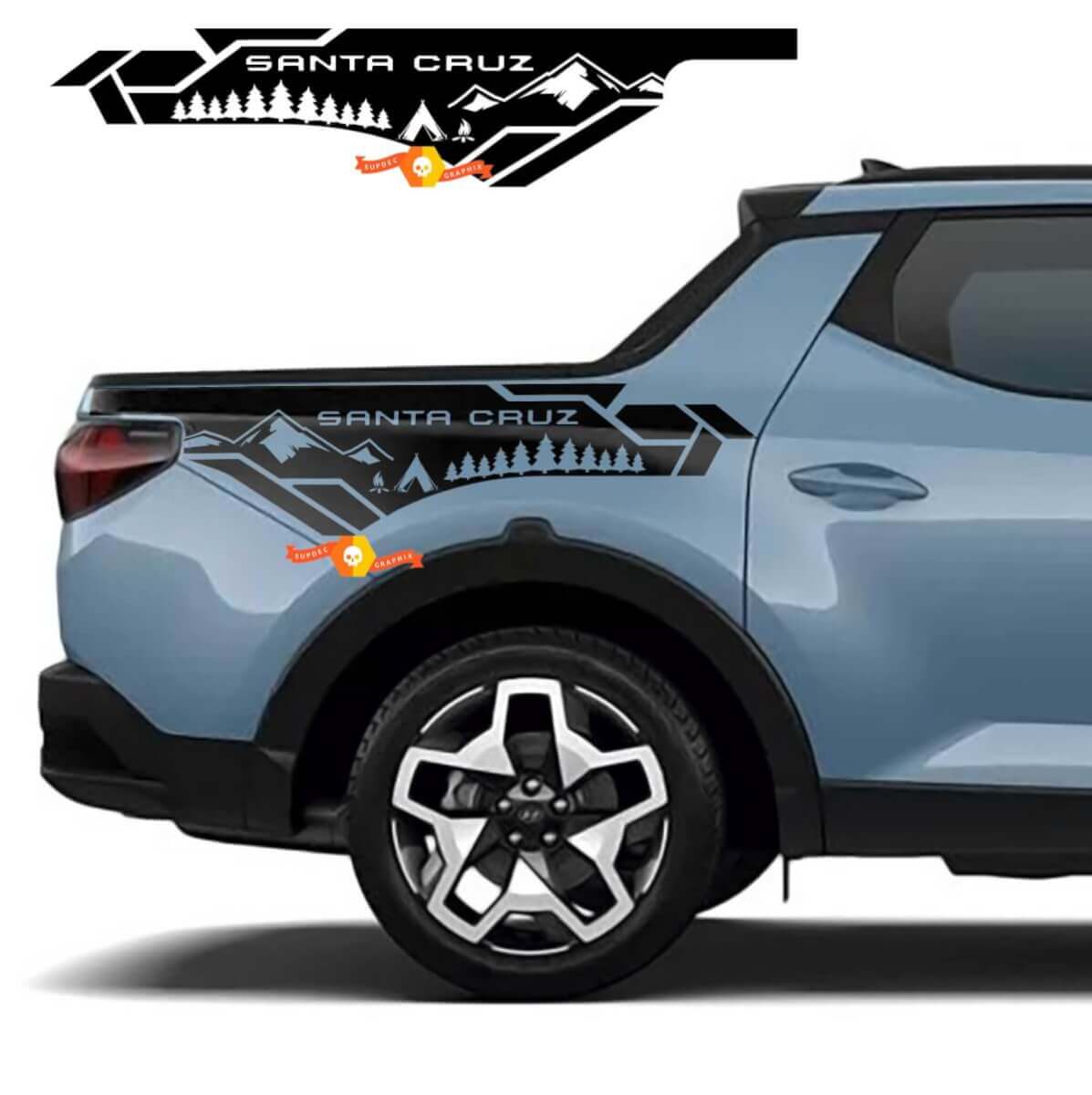 Mountains and Trees Camper Bedside Vinyl Decal Set voor Hyundai Santa Cruz