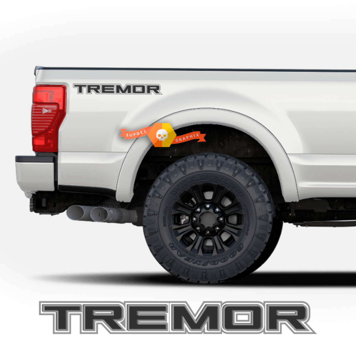 Paar vrachtwagenbed sticker tremor set Ford Super Duty F250 F150 vinylstickers 2 kleuren