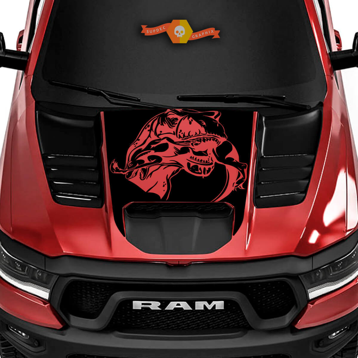 T-Rex Dinosaurus Motorkap Vinyl Sticker voor Dodge Ram 1500 TRX