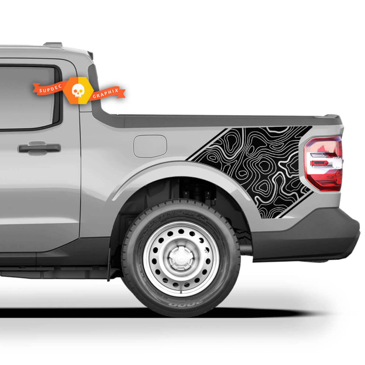 Set Musclecar MAVERICK 2022 2023 FX4 Grafische Decals Stickers Bed Side Decals Topografische Kaart Maverick Stickers Truck Bed Side
