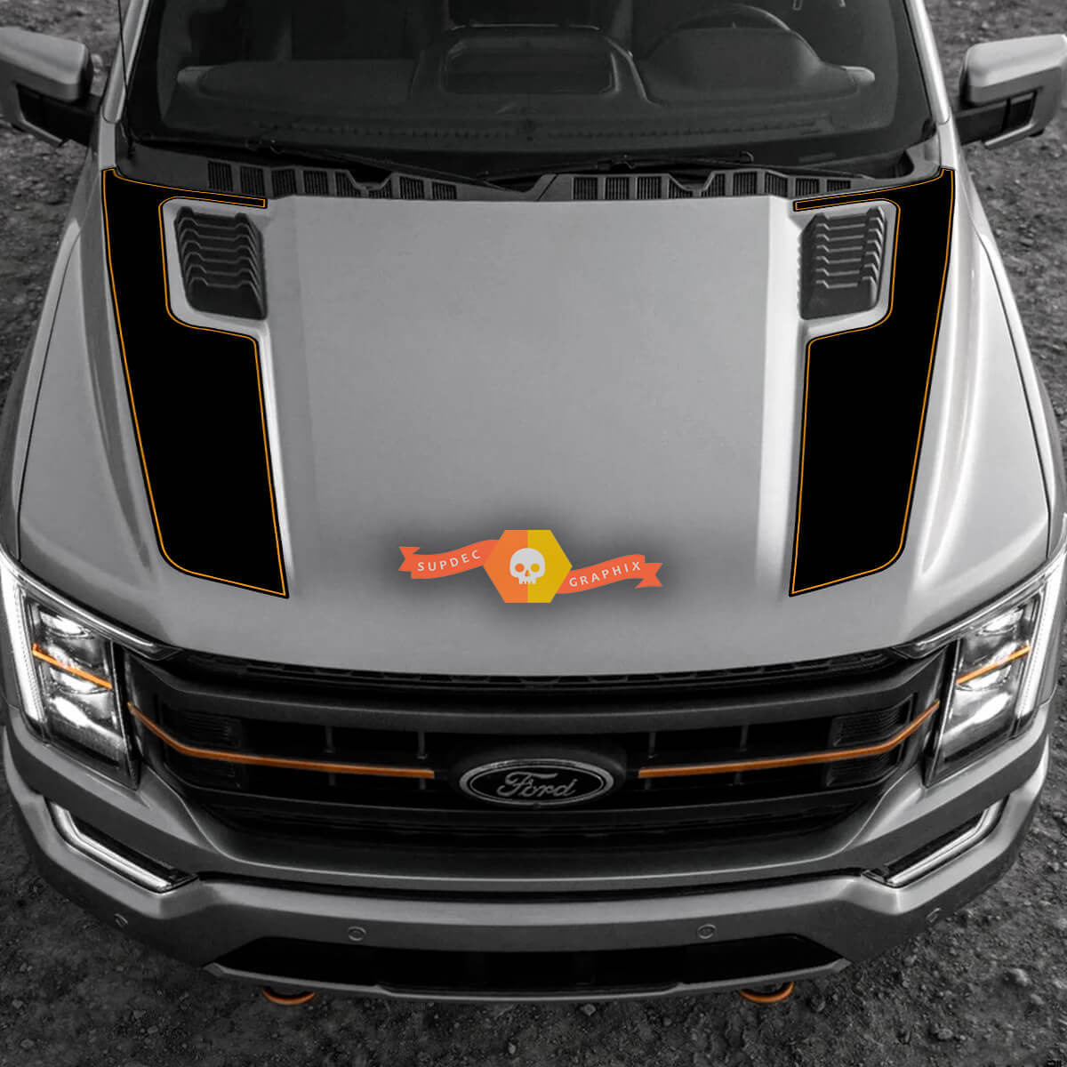 Dubbele motorkapstrepen vinyl decal kit voor Musclecar F-150 Tremor 2022-2023