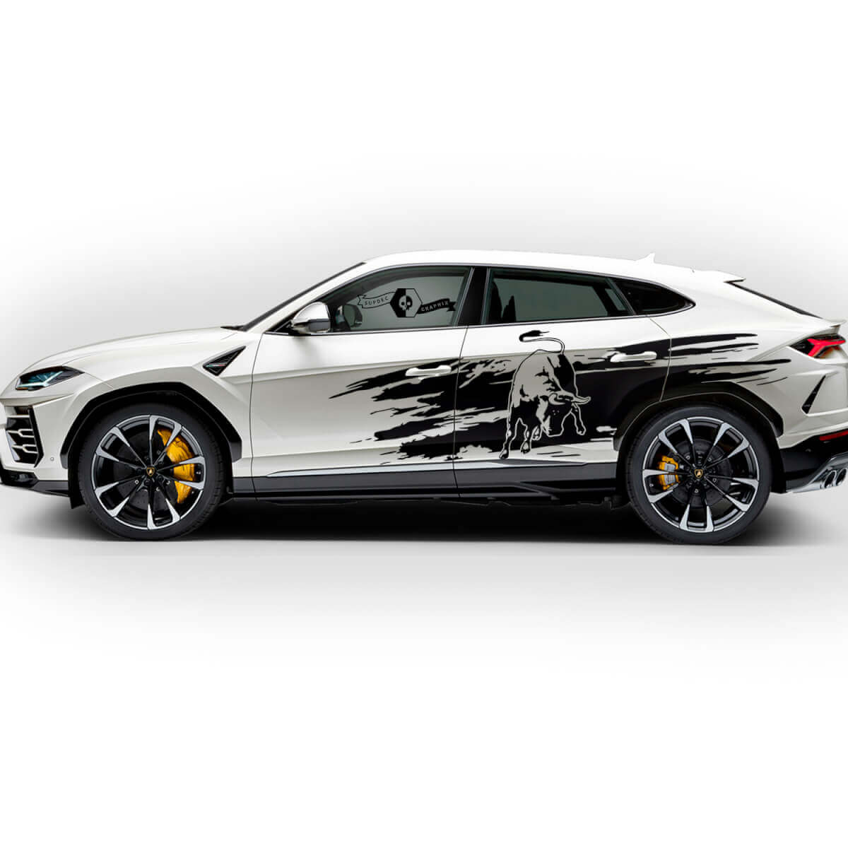 Paar Lamborghini Urus 2021 2022 2023 zijdeuren wrap vernietigd logo splash vinyl sticker graphics
