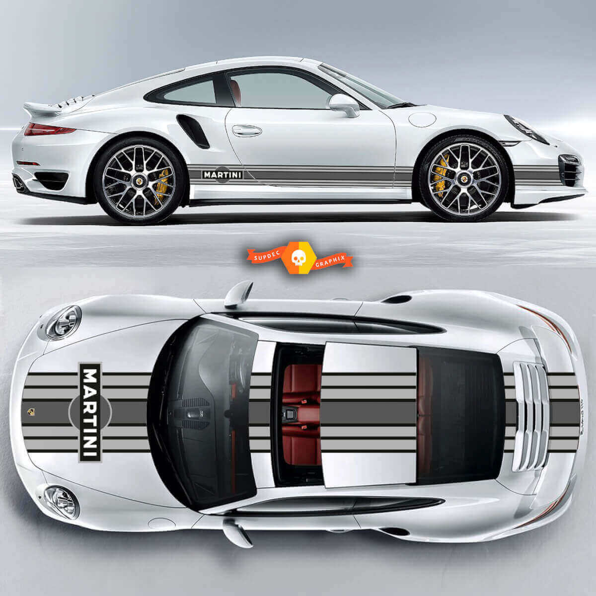 Martini-stijl volledige set racestrepen vinylsticker voor Porsche