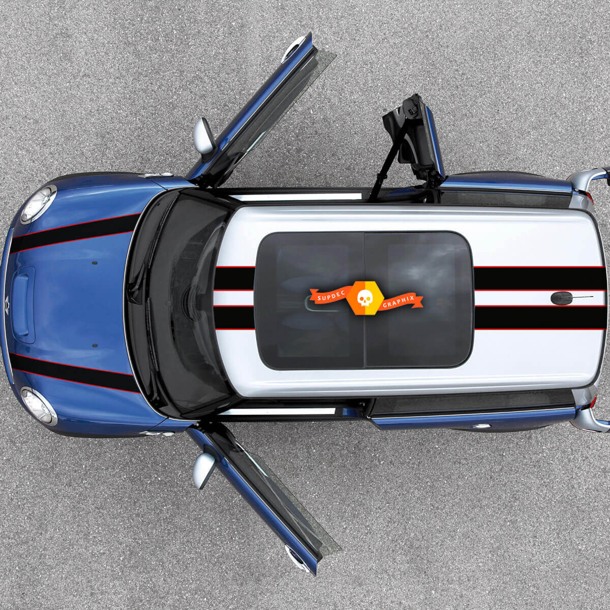 Dubbele Racing Motorkap Dak Vinyl Decal Sticker voor MINI Cooper 2007-2013