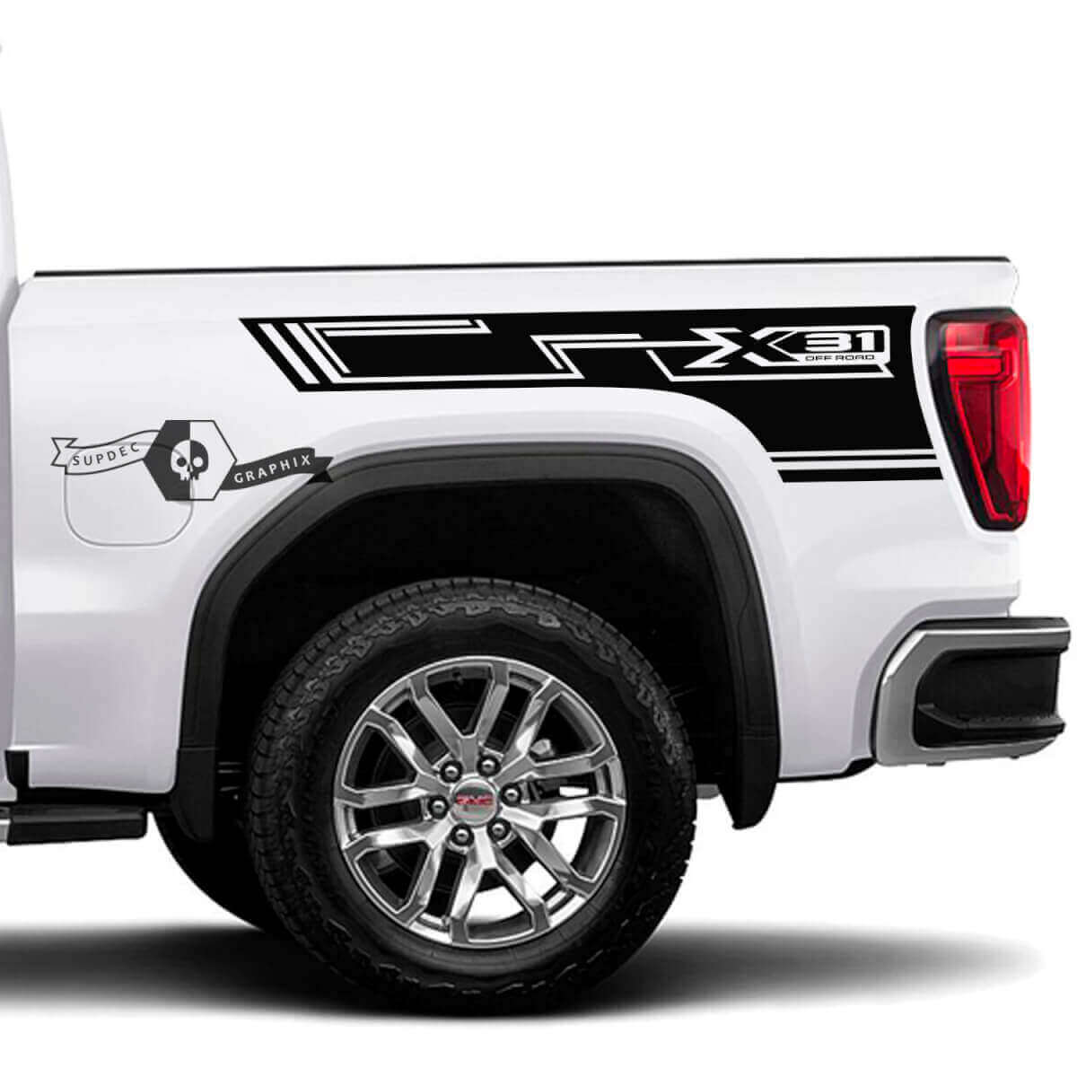 X31 Off Road Geometrische Zijpanelen Vinylstickers Kit voor 2023 GMC Sierra 1500