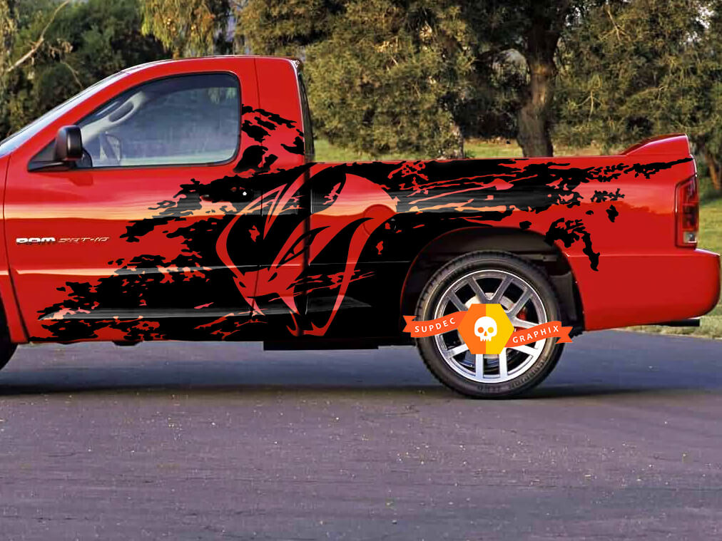 Dodge RAM 1500 SRT-10 Viper Snake stijl Splash Grunge strepen Kit Vinyl Sticker sticker afbeelding
