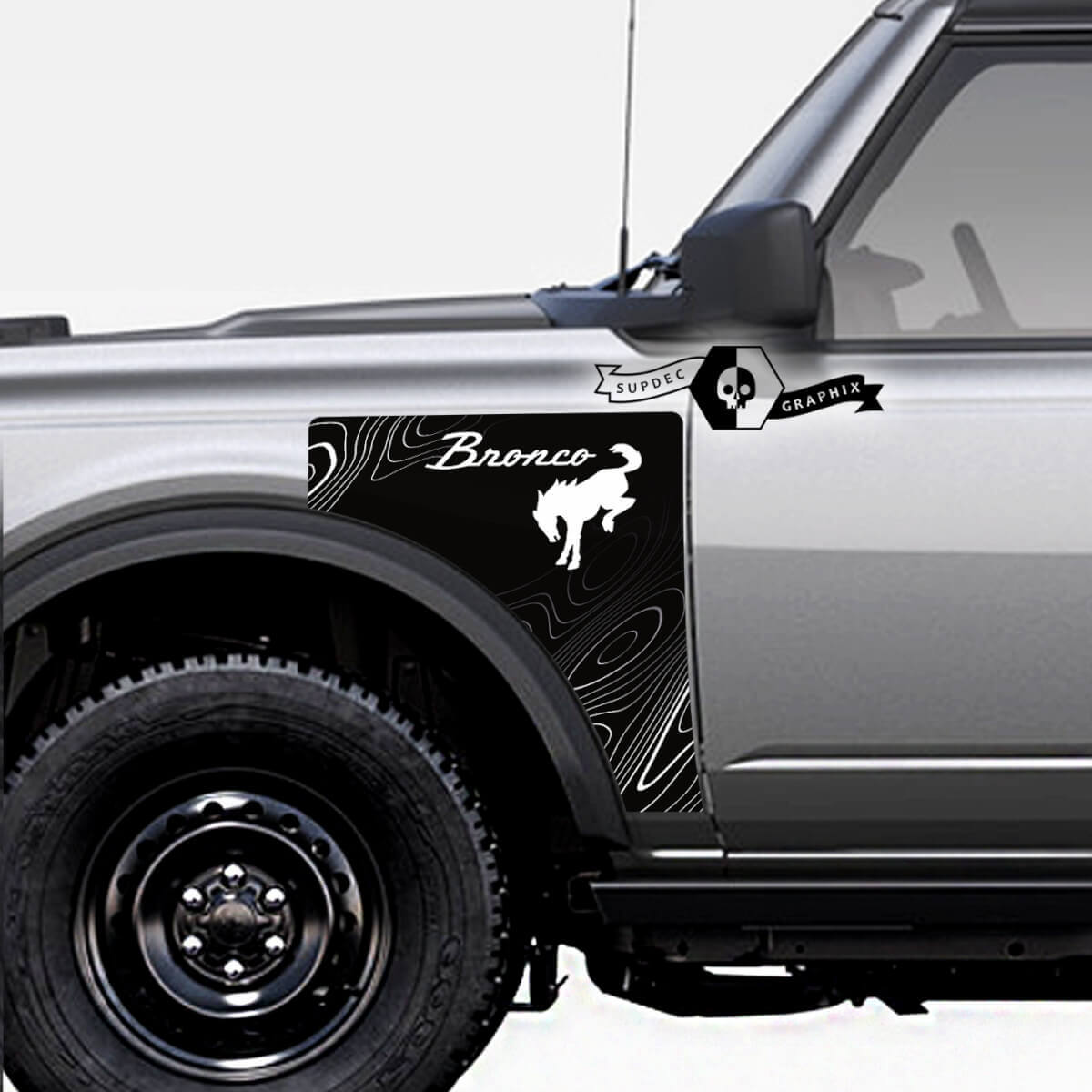 Paar Ford Bronco Logo Topografische Kaart Everglades Style Zijpaneel Vinyl Decal Sticker Graphics Kit
