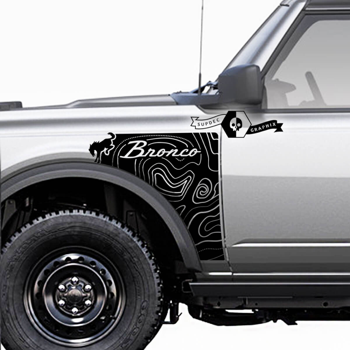 Paar Ford Bronco Vintage Logo Topografische Kaart Everglades Style Side Panel Vinyl Decal Sticker Graphics Kit
