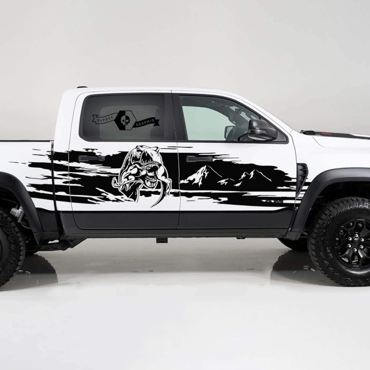 TRX Eating Mountains Versleten Zijvinylsticker voor Dodge Ram 1500
