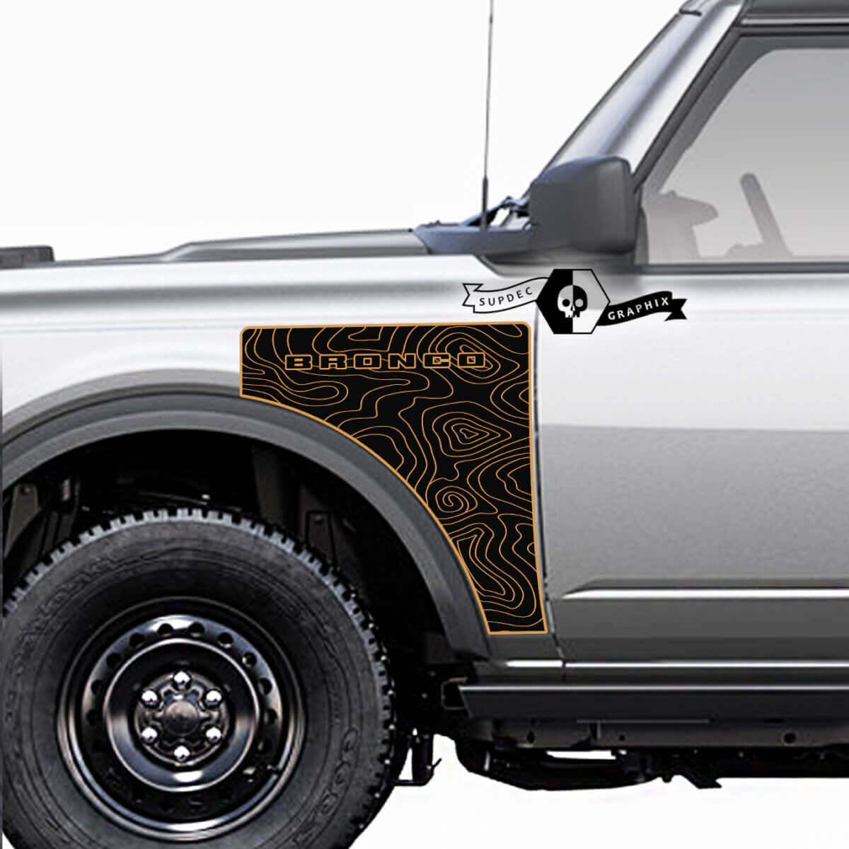 Logo Topografische Kaart Everglades Stijl Zijpaneel Vinyl Decal Grafiek Set Paar 2 voor Ford Bronco