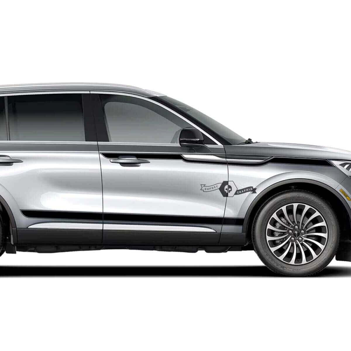 2 x Deurstriping Rocker Panel Zijkant Slank Massief Vinyl Decals Graphics Sticker voor Lincoln 2023 Aviator