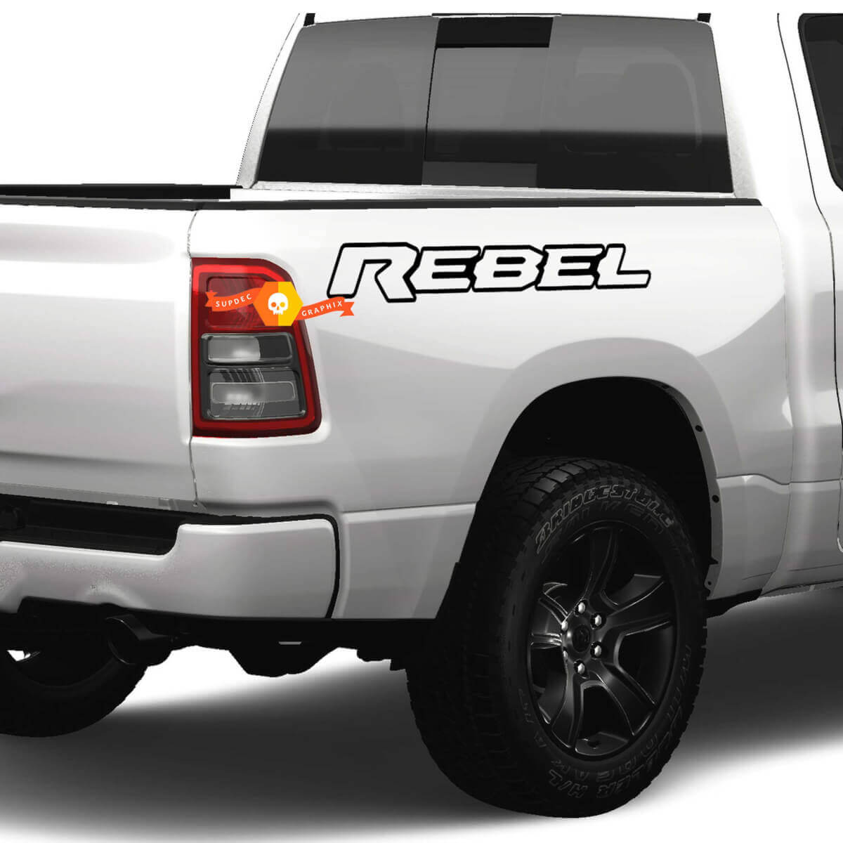 Rebel Outline Side Logo Vinyl Sticker Set voor Dodge Ram Rebel