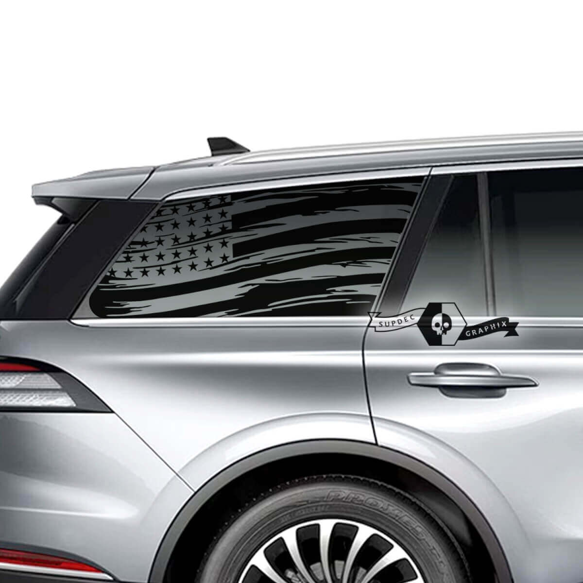 2 x Lincoln 2023 Aviator Window Amerikaanse vlag vernietigd vinyl stickers grafische sticker
