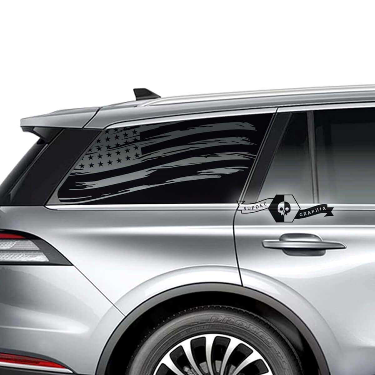 Versleten Amerikaanse Vlag Achterruit Vinyl Stickers Set voor Lincoln Aviator 2023