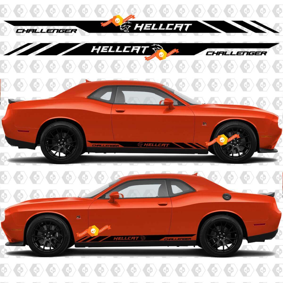Hellcat-stijl Rocker Panel Stripe Vinylstickers voor Dodge Challenger of Charger