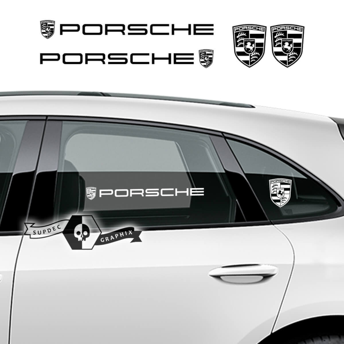 Porsche Raamlogo Vinyl Decal Set voor Porsche Cayenne Macan 2023