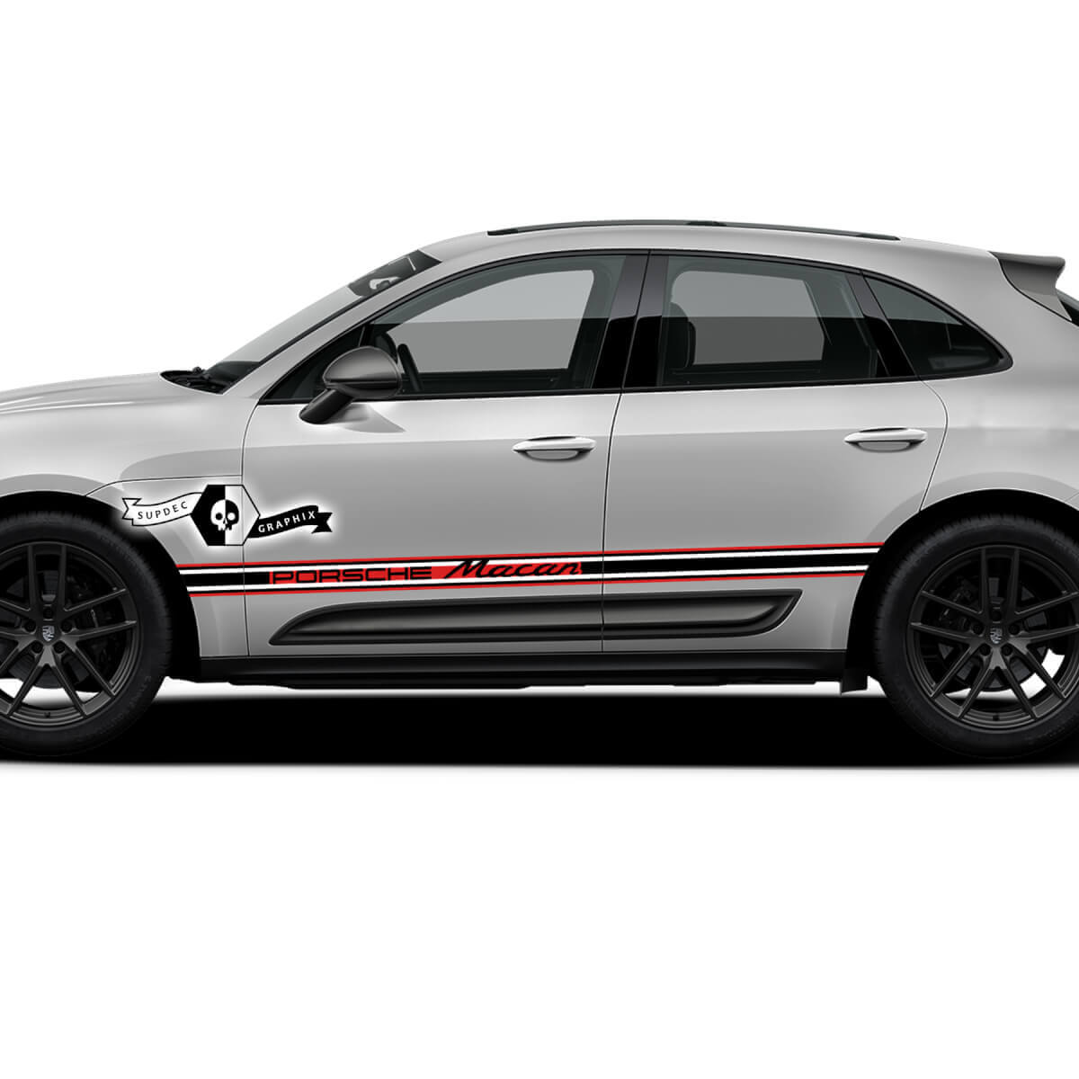 2x Porsche 2023 Porsche Macan T1 Side Trim Logo Stripes Doors Decal Stickers 3 kleuren
