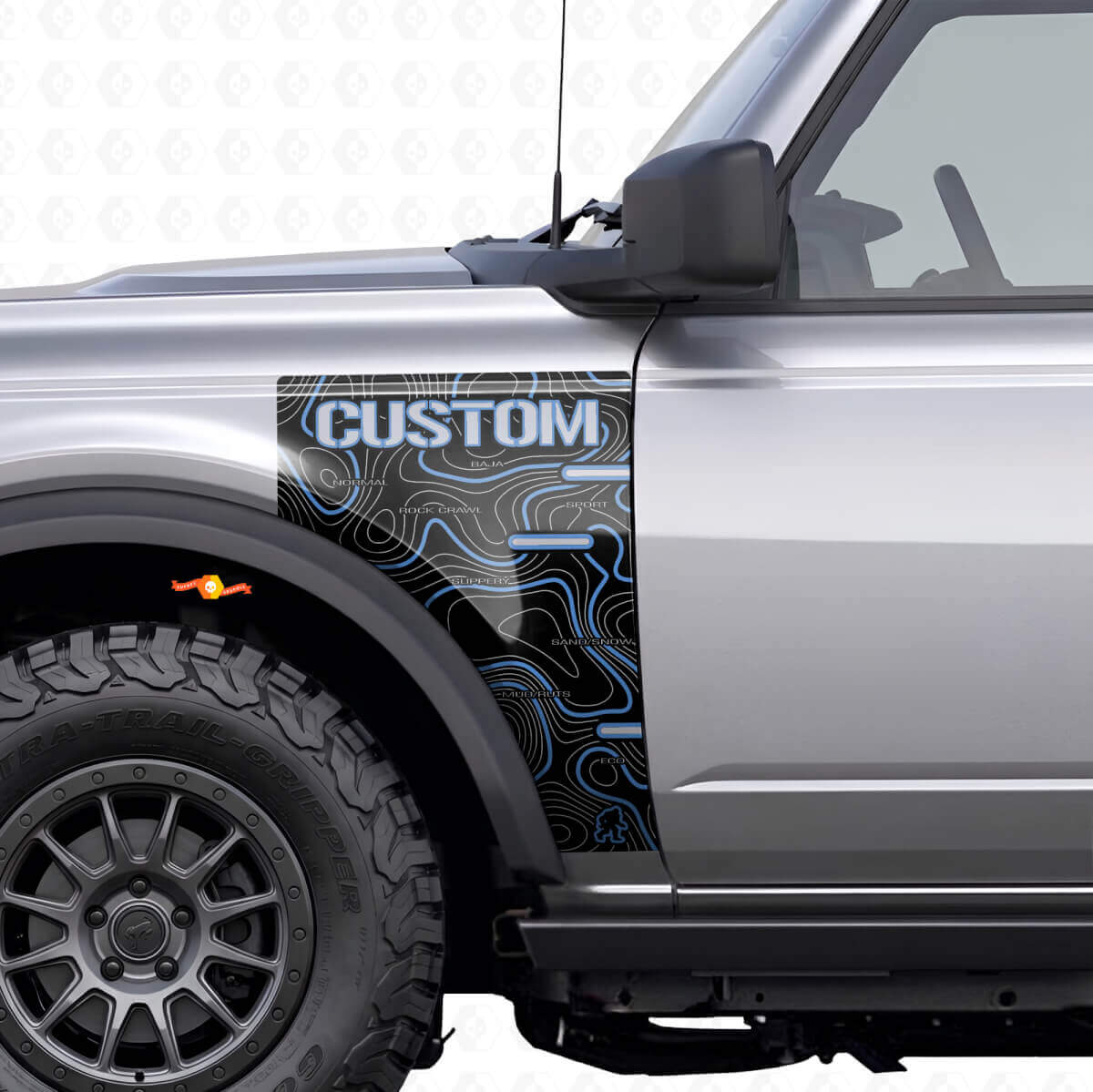 Topografische Kaart Spatbord Vinyl Decal voor Musclecar Paard Badlands