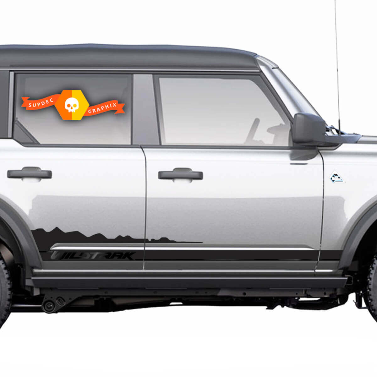 2 nieuwe Ford Bronco Wildtrak Mountains Decal Vinyl Rocker Panel Sticker Streep voor Ford Bronco 2-deurs 4-deurs
