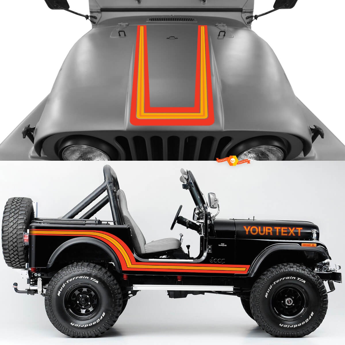 Retro Kleur Rocker Panel Motorkap Vleugel Decals voor Jeep Renegade CJ7