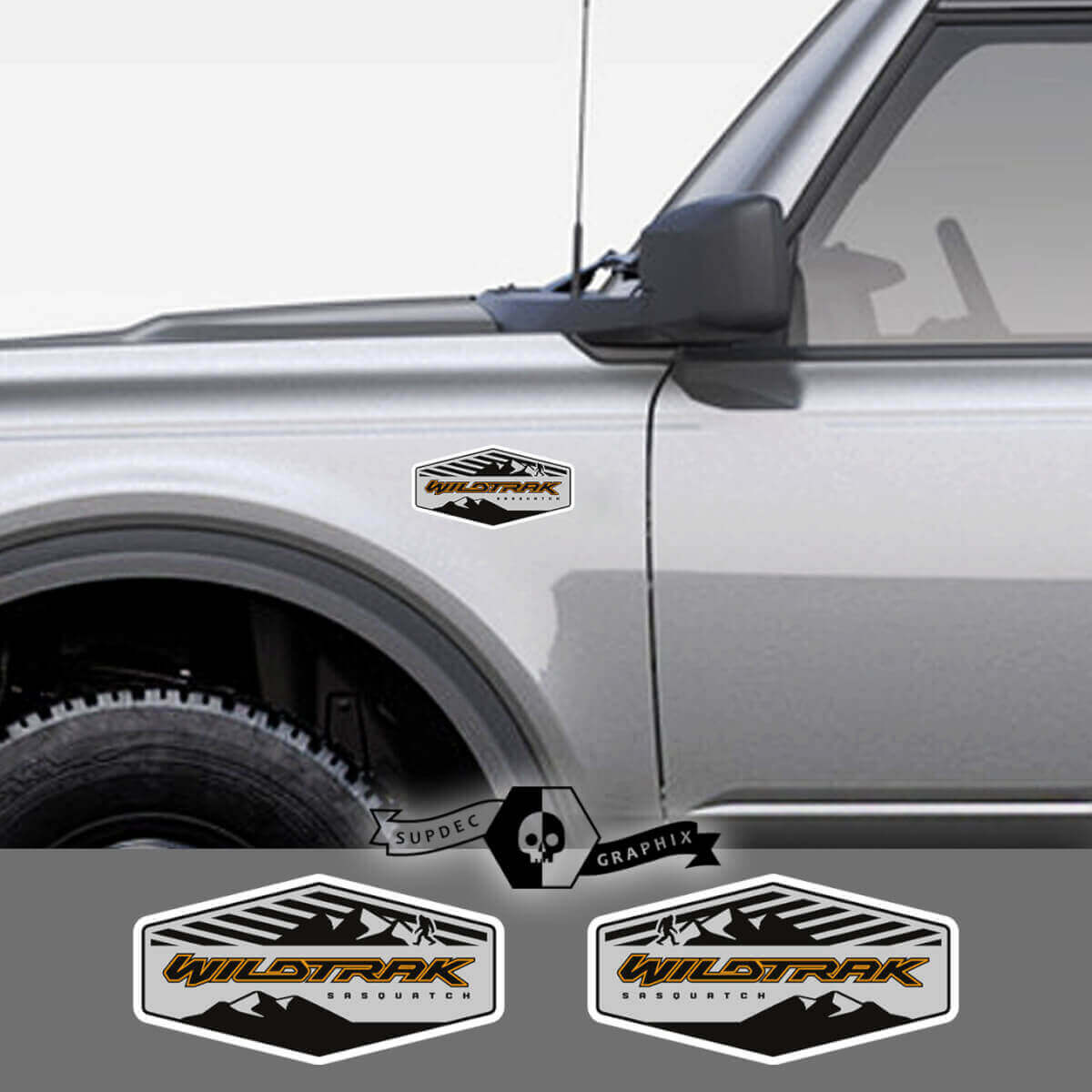 Sasquatch Mountain Embleem Strepen Vinyl Sticker voor Musclecar Bronco Wildtrak