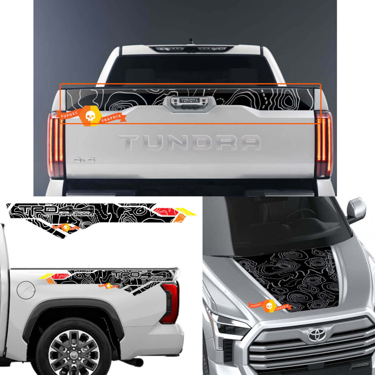 Kap Nachtkastje Achterklep Topografische Kaart TRD 4X4 Off Road Decals voor Toyota Tundra XK70 2021 - up Sticker Graphics
