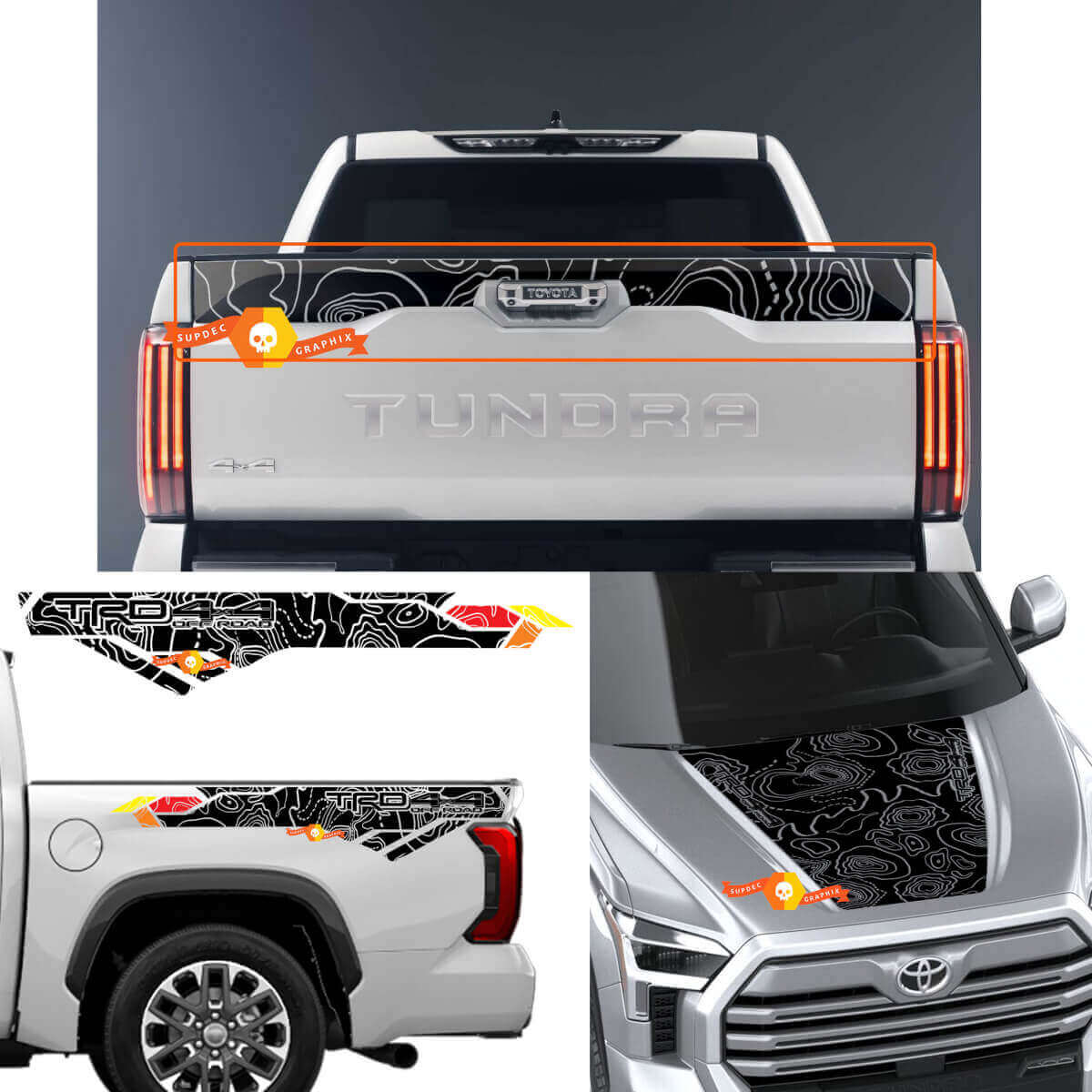 Topografische Kaart Motorkap Kofferbak Achterklep Vinyl Decal Sticker Kit voor Toyota Tundra XK70 2021+