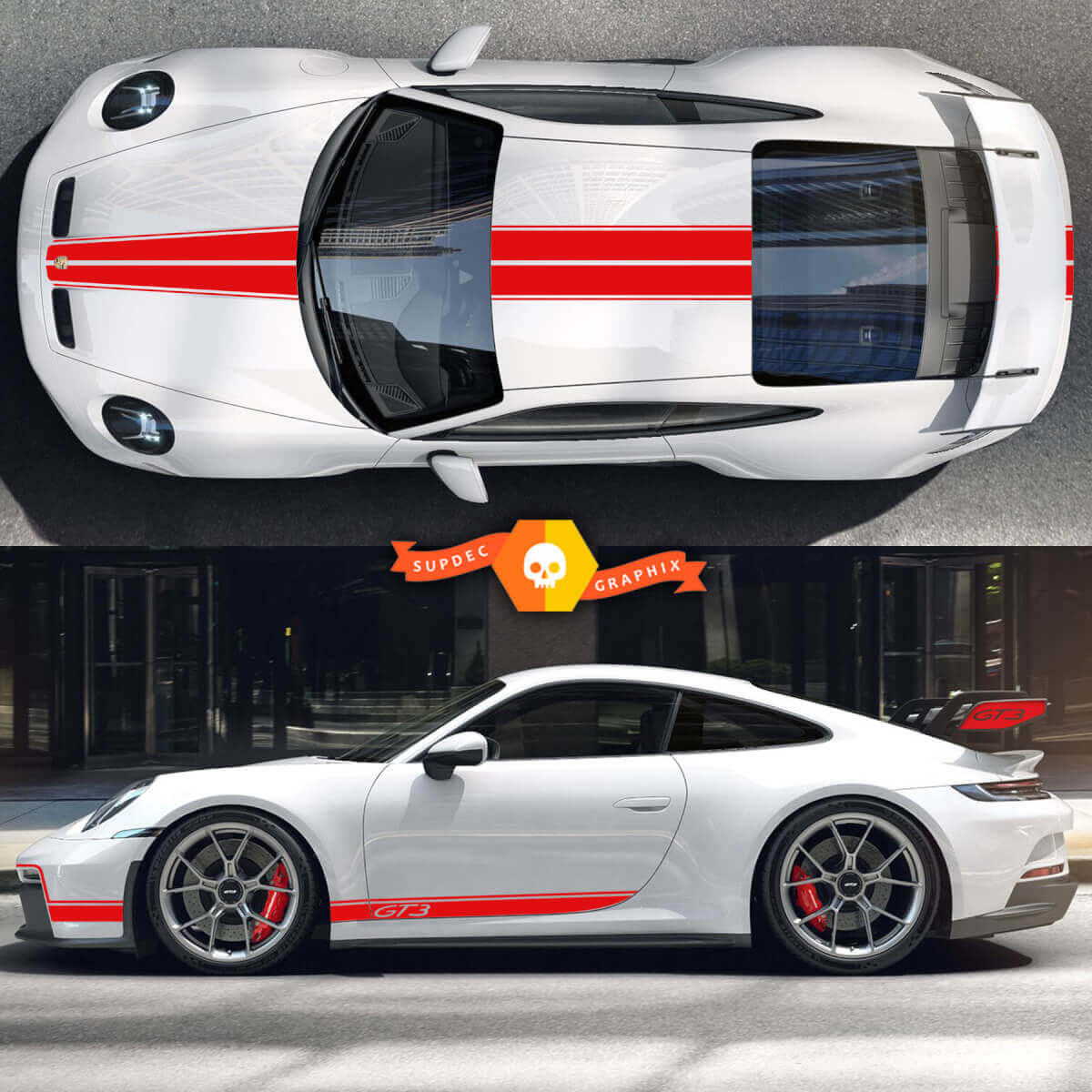 Racing motorkap dak zijstrepen vinyl decal kit voor Porsche 911 Carrera GT3
